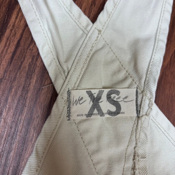 We The Free Peace Sign Overalls Urban Cream Beige Wide Leg Jumpsuit Cotton XS - Picture 3 of 7